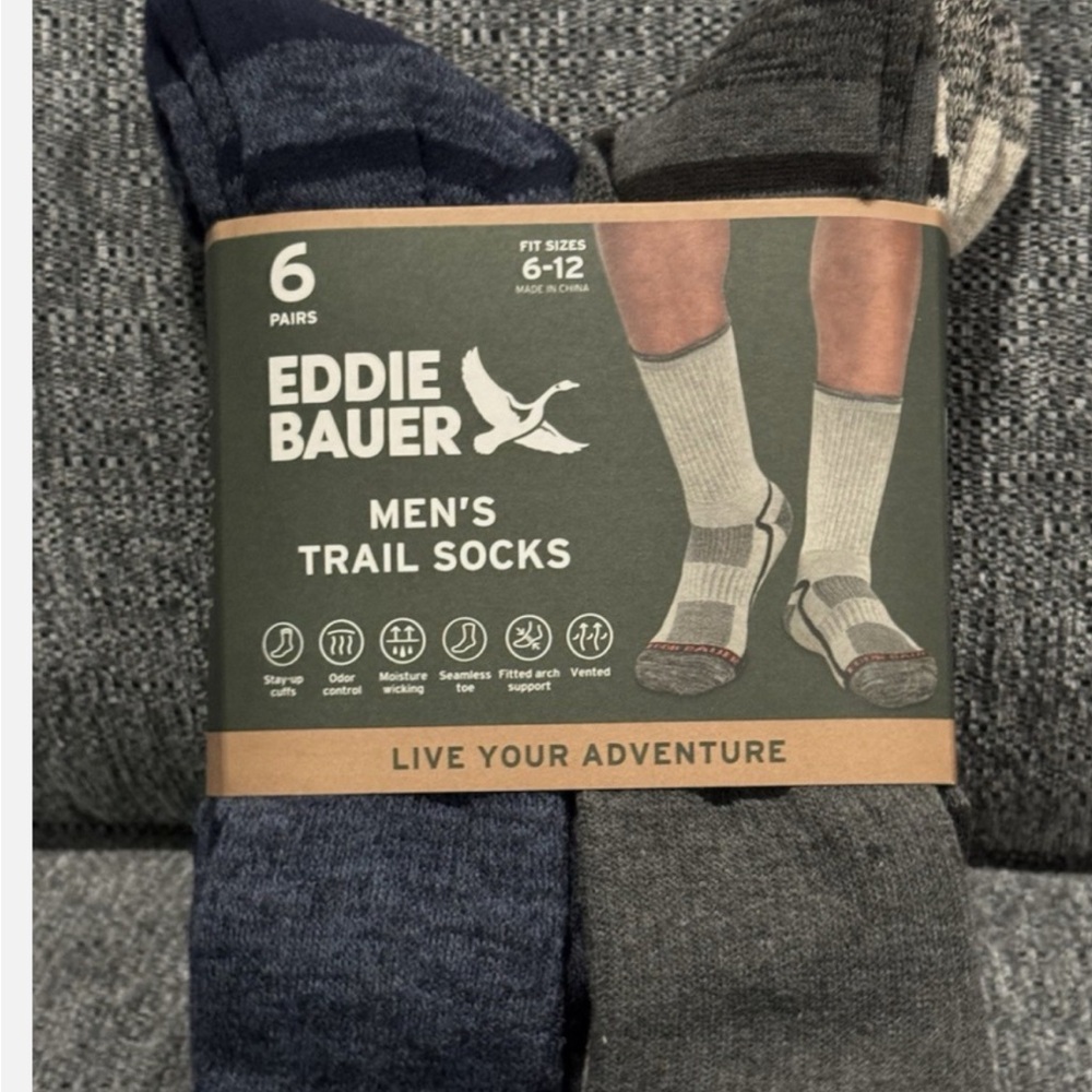 Eddie Bauer Men's Trail Socks - blue Light Gray & Charcoal (6-Pack) - Picture 4 of 6